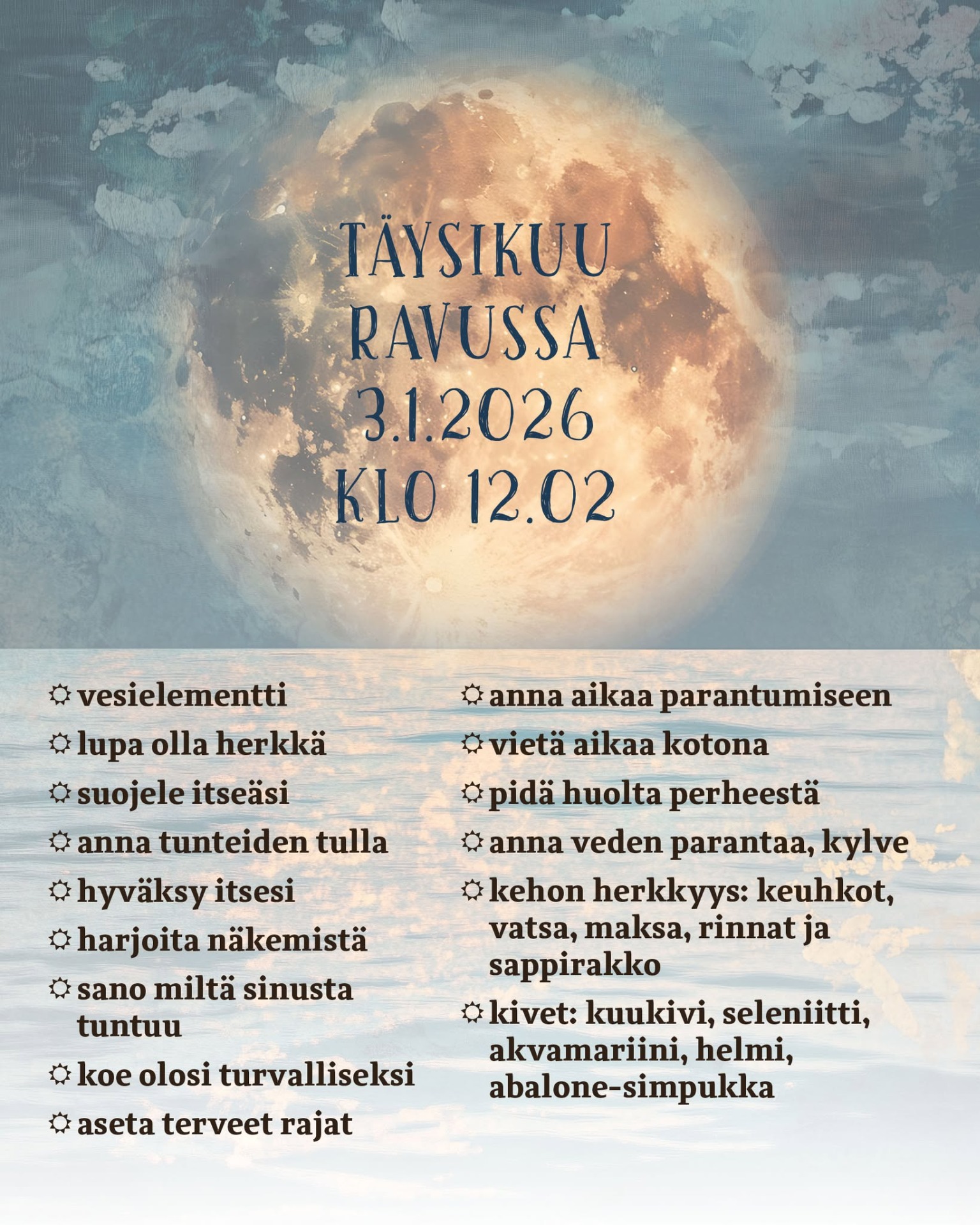 Jokaisesta täysi-ja uusikuusta on oma yhteenveto